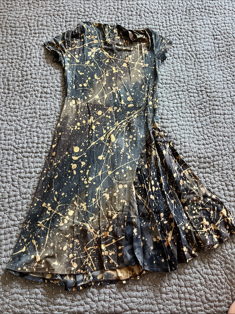 Black Dress with Gold Splatter - Casual Twirl Dress